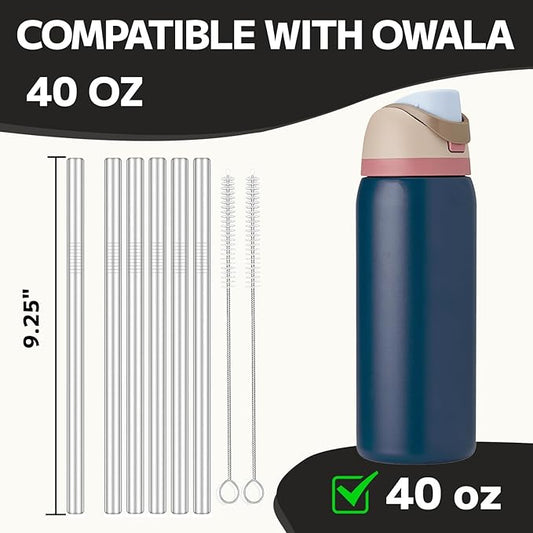 MIMORE Metal Straw for Owala 40 oz - 6 PCS Satinless Steel Straws Compatible with Owala Straw Replacement - Resuable & Dishwasher Safe