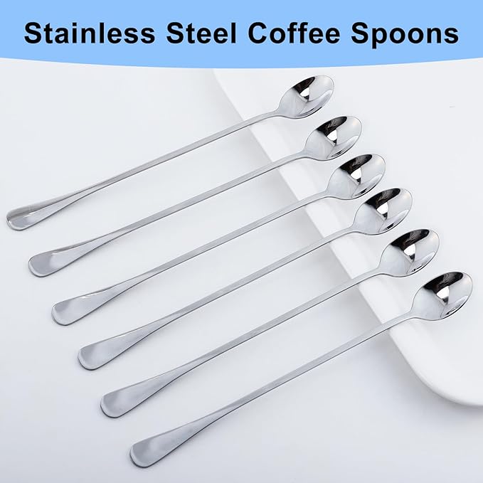 8 Pcs Ice Tea Spoons, 9 Inch Long Handle Iced Teaspoon, Stainless Steel Cocktail Stirring Spoons, Long Coffee Spoon Ice Cream Spoon for Coffee Tea Cocktail Stirring Desserts