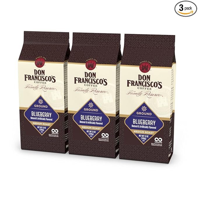 Don Francisco's Blueberry Ground Coffee, Medium Roast – 100% Arabica, Flavored Coffee, 3-Pack of 12 oz Bags