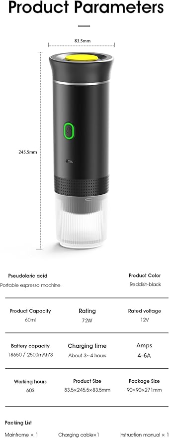 Wireless Portable Electric Coffee Maker with USB-C, Self-Heating, Rechargeable Espresso Coffee Machine for Travel, Camping, RV,Home,Office (green)