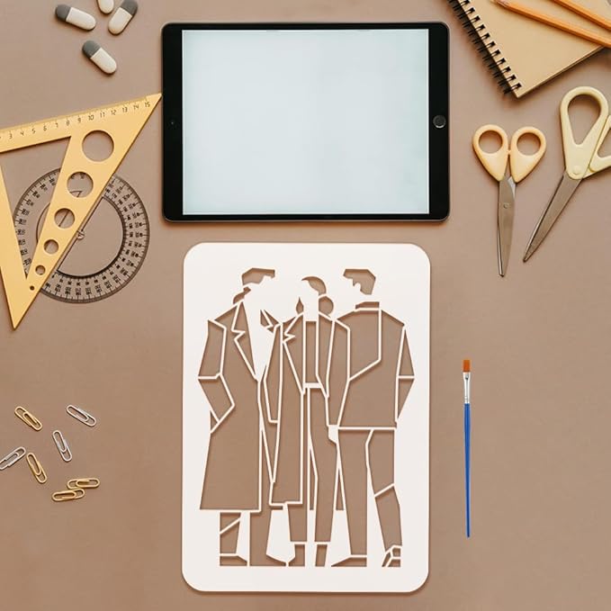 FINGERINSPIRE 4PCS Human Wave Painting Stencils 8.3x11.7 inch with a Brush Modern People Stencils Male & Female Figure Drawing Templates for Fashion Design Art Drawing Wall Painting Craft Projects