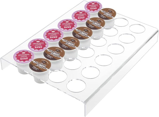 K Cup Coffee Pods Holder for 24 Pods, Clear Arcylic K Cup Coffee Organizer Tray for Drawer or Countertop Storage in Office and Kitchen