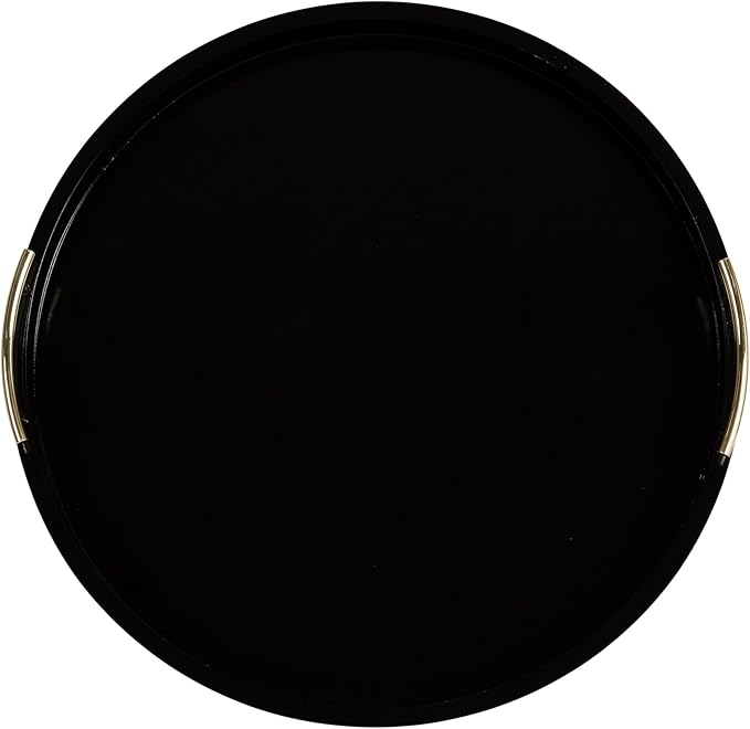 Kate And Laurel Lipton Modern Round Ottoman Tray; 22 Inch Diameter; Black and Gold; Decorative Circle Coffee Table Tray for Living Room Decor or Large Serving Tray