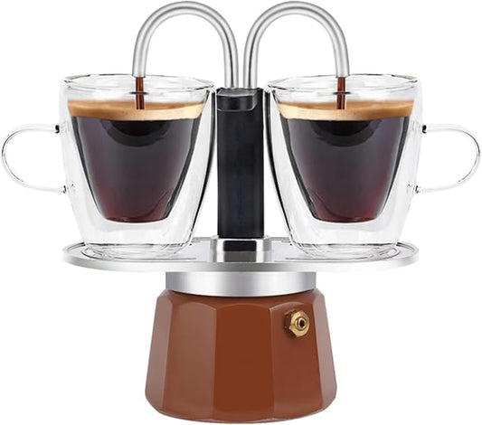 MVPLUE-Mini Express Double Tube Moka Pot Aluminum Mocha Mousse,Share fresh delicious coffee with a friend