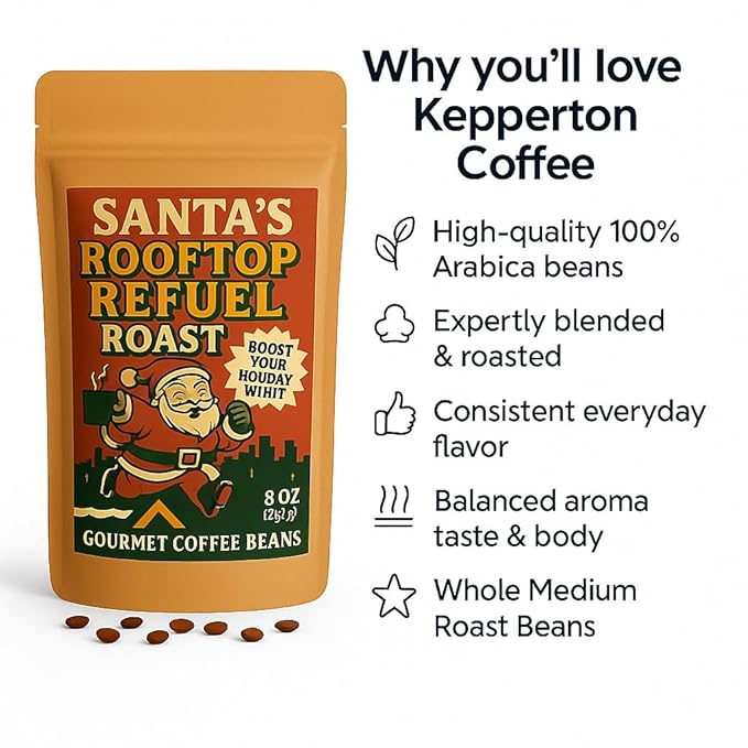 Santa’s Rooftop Refuel Coffee Medium Roast Beans Holiday Gag Gift for Santa Lovers, Funny Teacher Gifts Coworker Secret Santa