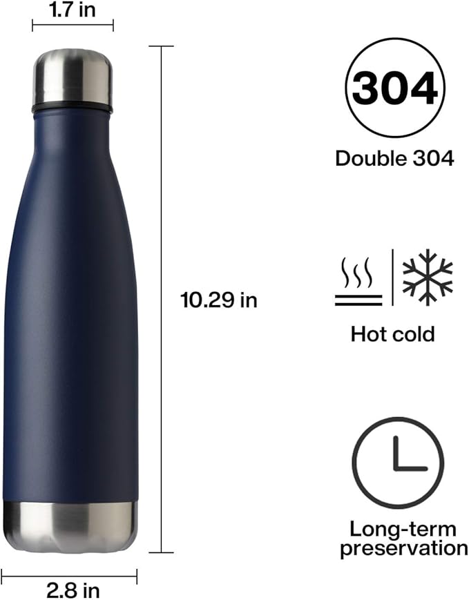 MEWAY 17oz Sport Water Bottle 12 Pack Vacuum Insulated Stainless Steel Leak-Proof Double Wall Cola Shape Water Bottle,Keep Drinks Hot & Cold (Navy,12 Pack)