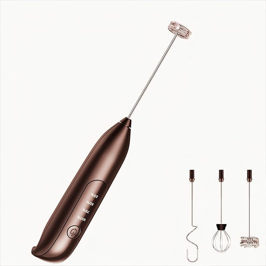 Milk Frother Handheld Rechargeable, Frother Wand Drink Mixer Electric Whisk for Coffee, Detachable With 3 Stainless Whisks, Hand Mixer for Lattes, Cappuccino, Matcha, Egg