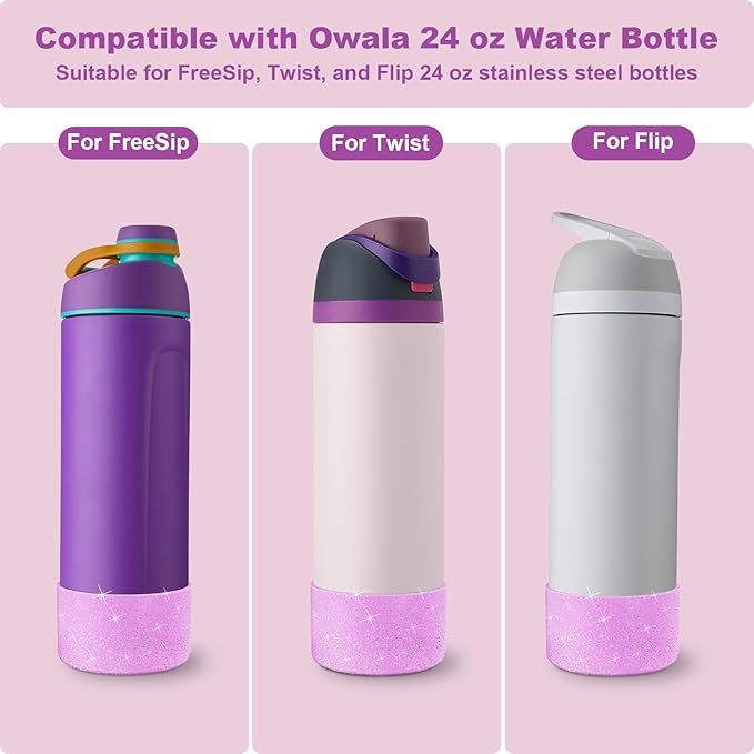 2PCS Silicone Water Bottle Boot for Owala 24oz 32oz 40oz, Anti-Slip Protective Sleeve Bottom Bumper Protector for FreeSip, Twist, and Flip Stainless Steel Water Bottles