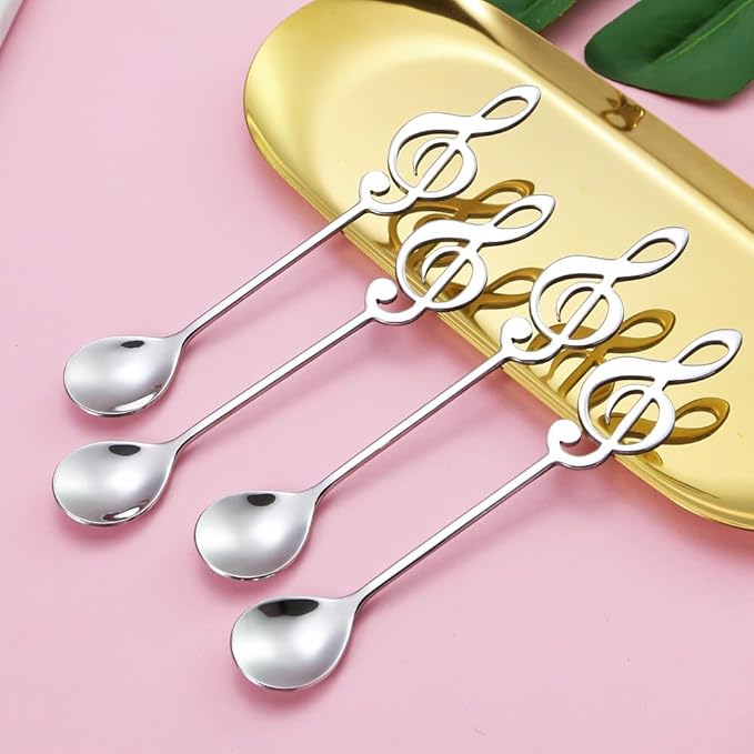 Modern Stainless Steel Music Note Treble Clef Spoon Coffee Stirrer and Ice Cream Spoon for Tea, Holidays, Gifts