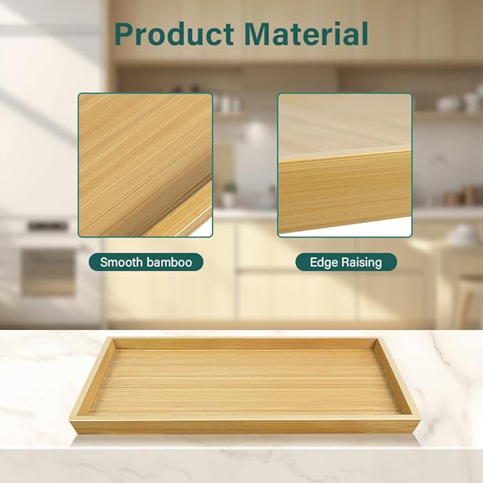 2pcs Rectangular Bamboo Serving Tray for Eating Drinks Storage Snacks TV Breakfast Coffee Parties Bathroom(13.8"x 10.2"x 0.8")