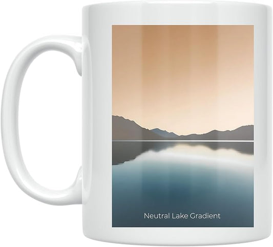 Neutral Lake Gradient - Nature Lover - 11 oz White Ceramic Coffee Mug - Minimalist Aesthetic