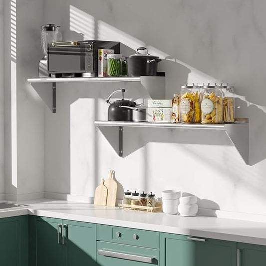 2 Pack Stainless Steel Shelf 12"x36" 280LB, Commercial Wall Mounted Metal Shelving for Home Kitchen, Restaurant