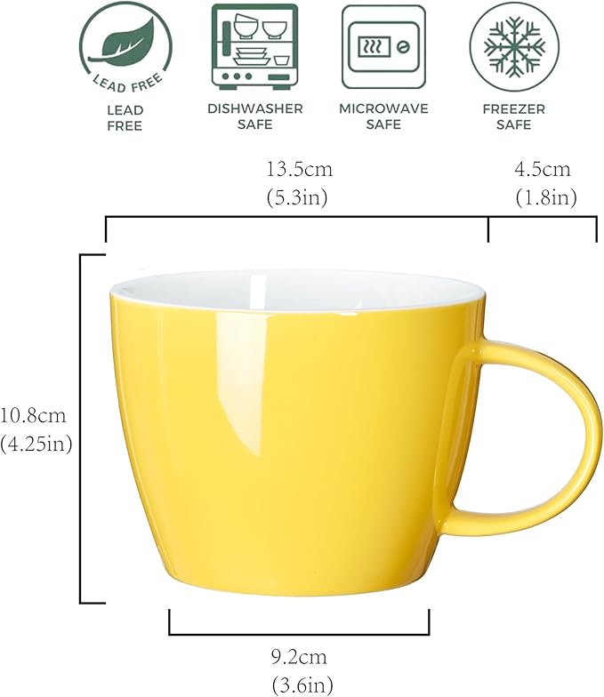 30 oz Extra-Large Coffee Mug, Wide Ceramic Coffee Cup Soup Bowl with Handle, Glamorous Latte Cup Big Blew Suitable for Coffee Soup Daily Drinkings at Home, Office, Hotel or Restaurant, Yellow-White