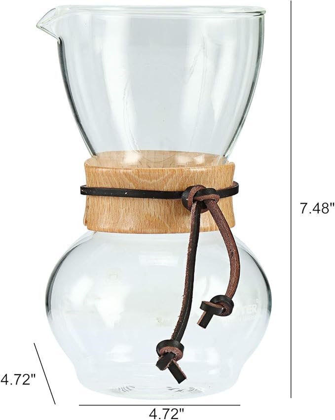 Homend Pour Over Coffee Maker 4-Cup, 16oz, 480ml with 2 Reusable Cloth Drip Filter & Wooden Collar Holder Heat Resist Glass Drip Coffeemaker, Hand Brew Dripper Carafe for Home Camping Travel