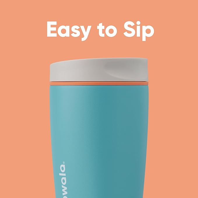 Owala SmoothSip Slider Insulated Stainless Steel Coffee Tumbler,Reusable Iced Coffee Cup,Hot-Coffee Travel Mug,BPA Free 20 oz,Grey/Blue (Beachy Breeze),(Pack of 8)