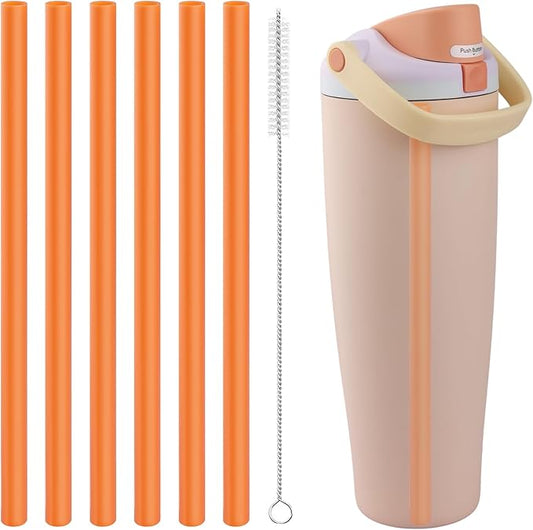 Replacement Straws Compatible with Owala FreeSip,Free sip Sway 40 Oz Water Bottle,Replacement Parts for Owala FreeSip 40 Oz Tumbler Include 6 BPA-FREE Straw and 1 Cleaning Brush,Orange