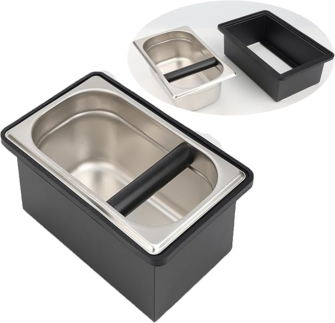 Coffee Knock Box, Stainless Steel Coffee Espresso Knock Box Coffee Grounds Bin with Noise Reduction Rubber Ring, Barista Espresso Machine Accessories (Large)