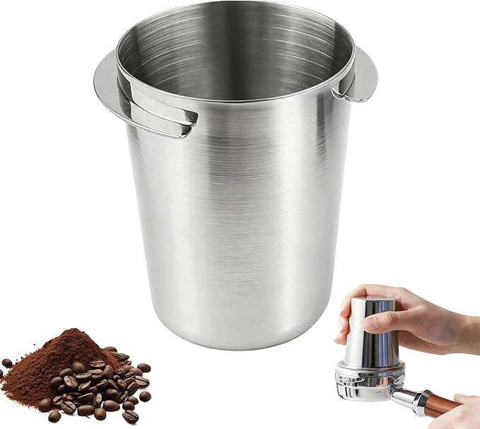 54mm Espresso Dosing Cup,Stainless Steel Coffee Powder Dispenser,Coffee Dosing Cup Universal Fits 58mm Portafilters Accessories(Brushed Silver)