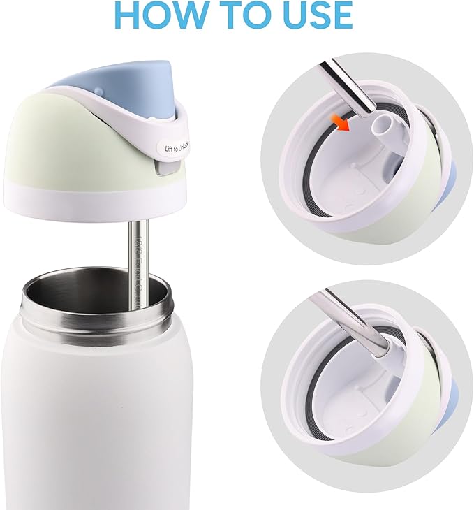 Metal Straw Replacement Set Compatible with Owala 24oz/32oz Freesip Water Bottle, Durable Stainless Steel Replacement Straws with 2 Cleaning Brushes-4Pcs