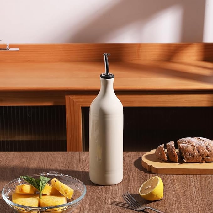 Sweejar Large Ceramic Olive Oil Dispenser Bottle, Opaque Oil Cruet Protects to Reduce Oxidation, Suitable for Storage Vinegar, Soy Sauce & Other Liquids, Pack of 1, 24 Fl Oz(Beige)