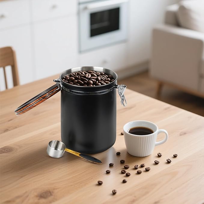 Coffee Canister, 35OZ Stainless Steel Coffee Bean Storage for 1kg Beans, Food Storage Container with Date Tracker, Scoop & CO2 Valve, Storage Jar for Grounds, Beans, Sugar, Tea