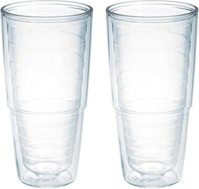 Tervis Clear & Colorful Tabletop Made in USA Double Walled Insulated Tumbler Travel Cup Keeps Drinks Cold & Hot, 24oz - 2pk, Clear