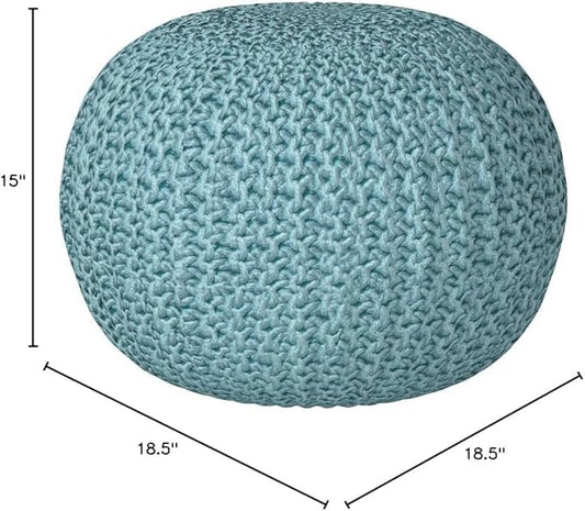 BIRDROCK HOME Round Pouf Ottoman | Cotton Braided Round Foot Stool | Bedroom and Living Room Poof | Sage Green Boho Ottoman | Pouf Foot Rest
