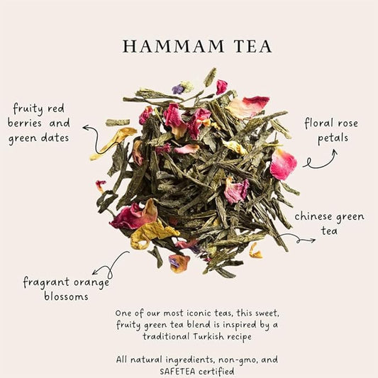 Palais des Thés - Hammam Green Tea, Rose & Red Berries - Premium Tea Bags, Serves 20 Cups