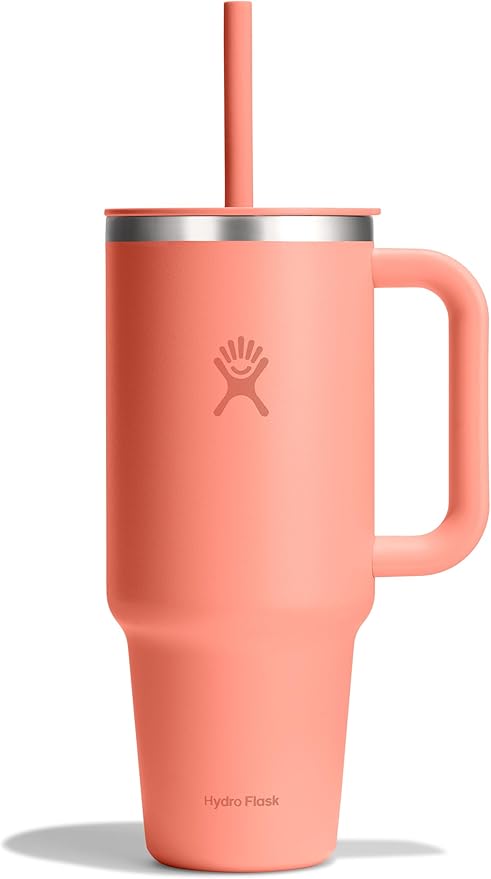 Hydro Flask Travel Tumbler with Handle, Lid and Straw - Insulated Stainless Steel in 40 Oz Sunglow