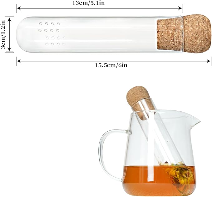 2 PCS Glass Tea Infusers for Loose Tea——Reusable Round filter holes Tea Glass Strainers with Cork Lid & Teaspoon & Cleaning Brus
