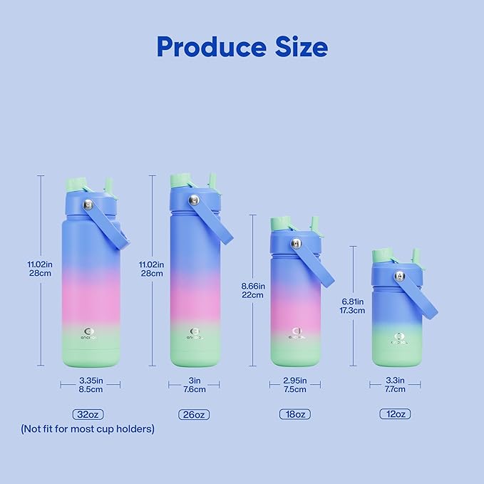 ENCOOL Insulated Water Bottle with Straw Stainless Steel Water Bottle, Leak-Proof, BPA-Free, Double Wall Vacuum Keeps Cold for 24 Hours for Sports, Travel, School (32 oz, Frosted Lilac)