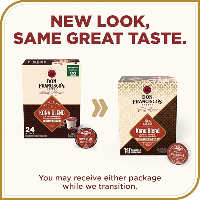 Don Francisco's Kona Blend Coffee Pods, 24 Count, Medium Roast, Compatible with Keurig Brewers