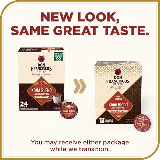 Don Francisco's Kona Blend Coffee Pods, 24 Count, Medium Roast, Compatible with Keurig Brewers
