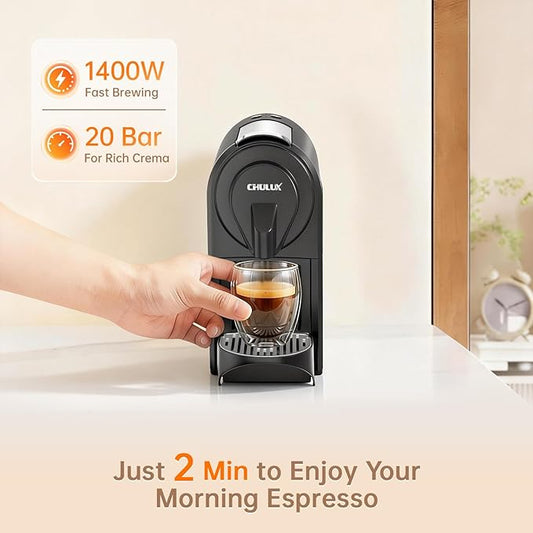 CHULUX Upgrade Bafè-Pro Espresso Machine for Nes Original Pods, 20Bar Rapid Extraction Home Espresso Coffee Maker for Espresso & Lungo, Black