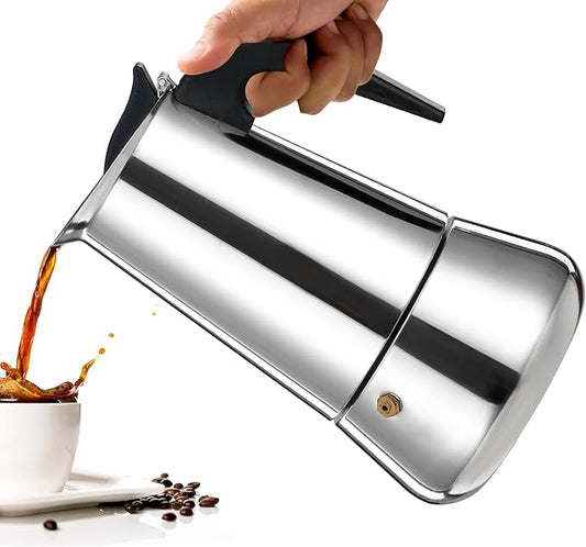 4 Cup Moka Pot Percolator Italian Coffee Maker 200ml Stovetop Espresso Mocha Stainless Steel Greca Coffee Maker Classic Cafe Makers Suitable for Induction Cookers Ceramic Stoves Tummy