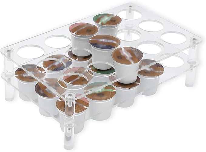 2 Set Acrylic Coffee Pod Holder, 15 Slots Flat Countertop Organizer, Transparent Coffee Capsule Storage Tray for YX037, Space Saving Drawer Style