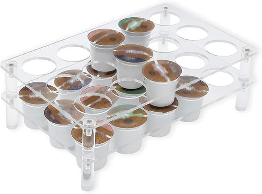 2 Set Acrylic Coffee Pod Holder, 15 Slots Flat Countertop Organizer, Transparent Coffee Capsule Storage Tray for YX037, Space Saving Drawer Style