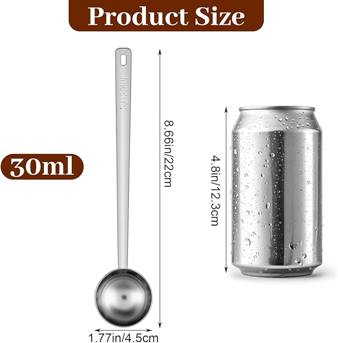 Long Handle Coffee Scoop, 18/8 Stainless Steel Coffee Scoop Food Grade Metal Measuring Spoon 8.6 In 2 Tbsp/ 30ml Metal Scooper Tablespoon for Beans Ground Sugar Powders Protein Powders Sugar