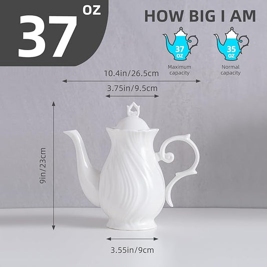 tea pot ceramic, Porcelain teapot with lid, 38.8 Oz for Tea, Milk, Coffee, Flower tea