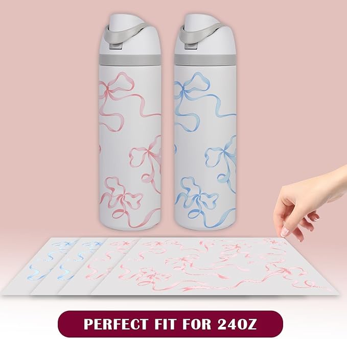 4PCS Bows Stickers for Owala Water Bottle, Stickers Waterproof Compatible with Urban Outfitters Owala Bottles, Tumbler Cup Accessories Decal Decorate (Blue Pink, 24 OZ, Bows)
