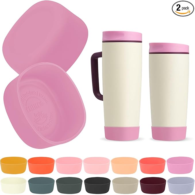 2pcs Silicone Boot for Owala SmoothSip Slider Coffee Tumbler 20oz 12oz, Anti-Slip Sleeve for Travel Coffee Mug, Protective Accessories for Owala BPA Free (Daybreak Pink)