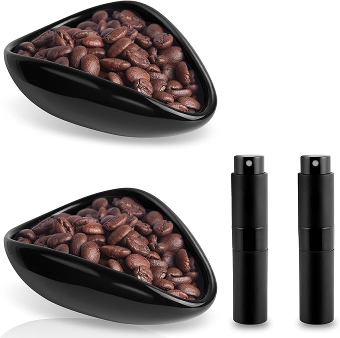 FEUNLEM Coffee Bean Dosing Cup and Spray Bottle Set - Ceramic Espresso Accessories Kit, 8ml Static Reducing Sprayer for Cafe, Gym, Home Use | Barista-Approved Dosing Tools (Black, 2)
