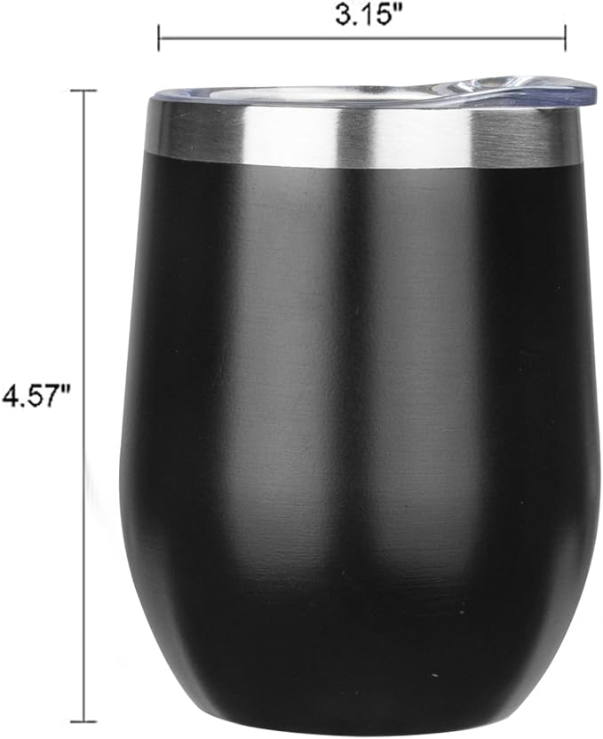 MEZMUT 12 Oz Insulated Wine Tumbler with Lid Double Wall Vacuum Stainless Steel Wine Glass Coffee Mug Insulated Tumbler Cup for Champaign, Cocktail, Beer (Black, 4 Pack)