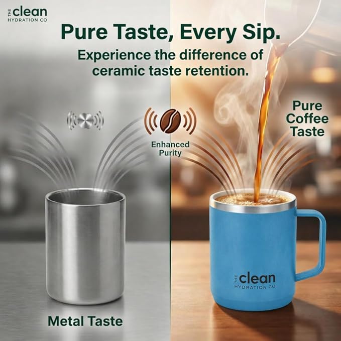 Coffee Mug Travel Mug Insulated 12 Oz | Ceramic Lined Travel Cup with Lid | Reusable Office Mug Double Wall Vacuum Eco-Friendly BPA-Free (Aqua)