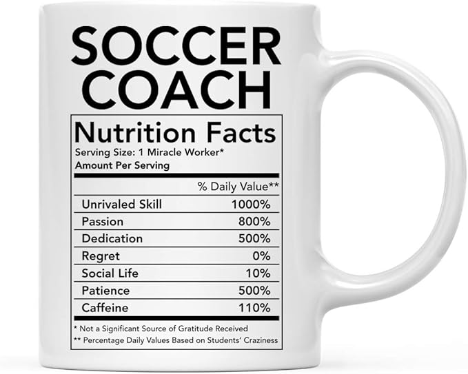 Andaz Press Funny 11oz. Ceramic Coffee Tea Mug Thank You Gift, Soccer Coach Nutritional Facts, 1-Pack