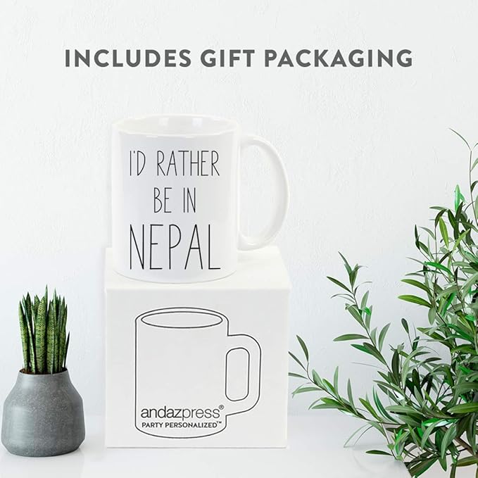 Andaz Press World Country Adventure 11oz. Coffee Mug Gift, I'd Rather Be in Nepal, 1-Pack, Summer Vacation Long Distance College Going Away Study Abroad Birthday Christmas Gifts