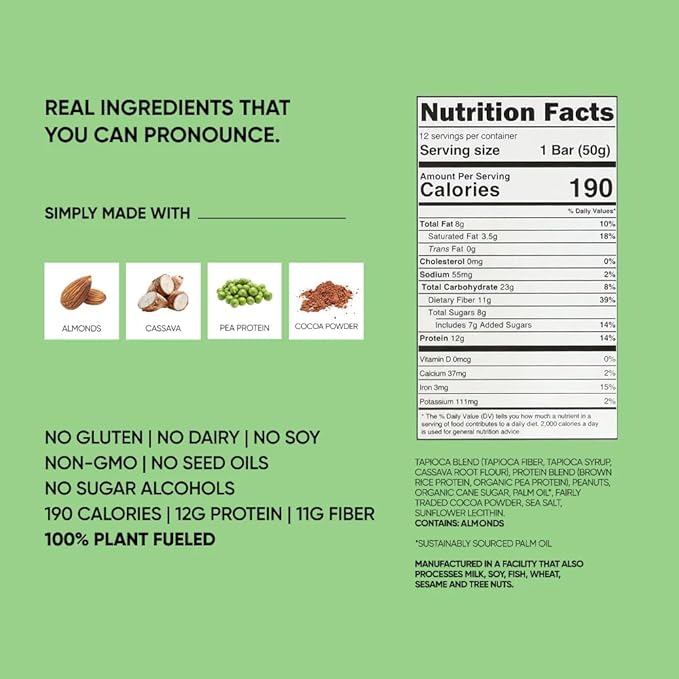 TRUBAR Vegan Protein Bars - Soy Free, Dairy Free, Gluten Free Protein Bars - No Sugar Alcohols - Non-GMO - 12g of Protein - It's Mint To Be Chip - 12 Count