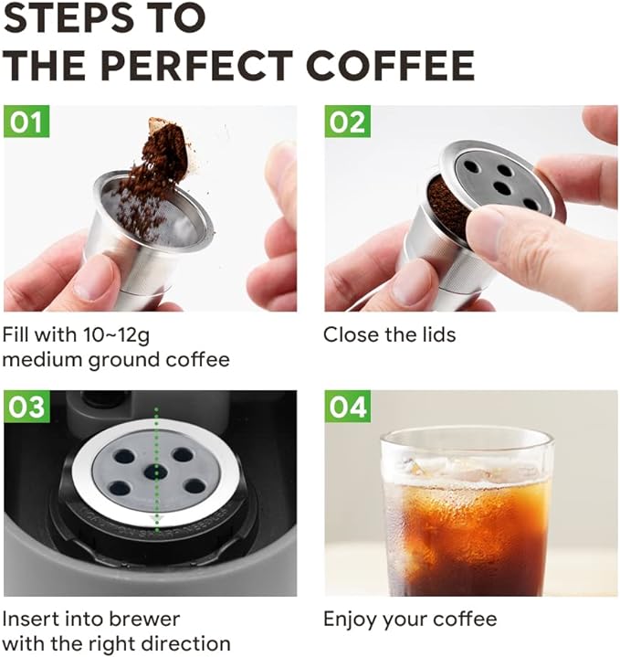 Stainless Steel Reusable K Cups for K eurig Supreme & Supreme Plus, Five Hole Universal K-eurig Reusable Refillable Coffee Pod Filter with Replacement Rubber O-ring
