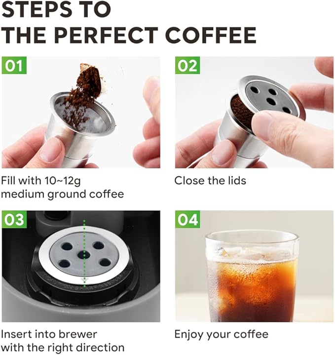 2 Pack Stainless Steel Reusable K Cups for K eurig Supreme & Supreme Plus, Five Hole Universal K-eurig Reusable Refillable coffee pod filter with A Stainless Steel Spoon