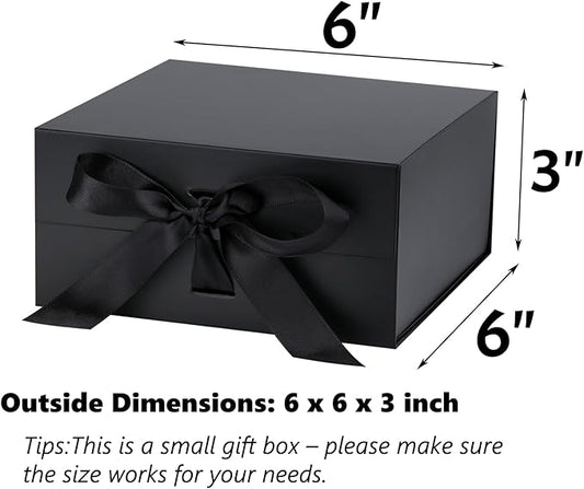 OEMVALATY Black Gift Box,6x6x3 Inches Gift Boxes with Lids for Presents with Magnetic Closure and Ribbon for Wedding,Storage,Birthday(5-Pack)
